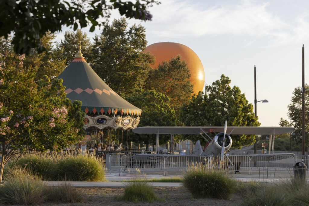 Orange County Great Park Irvine, California, USA - August 7, 2024: Afternoon light illuminates the landscape at the Irvine Orange County Great Park.